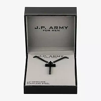 J.P. Army Black Stainless Steel 24 Inch Rolo Cross Pendant Necklace