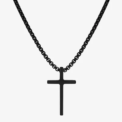 J.P. Army Black Stainless Steel 24 Inch Rolo Cross Pendant Necklace