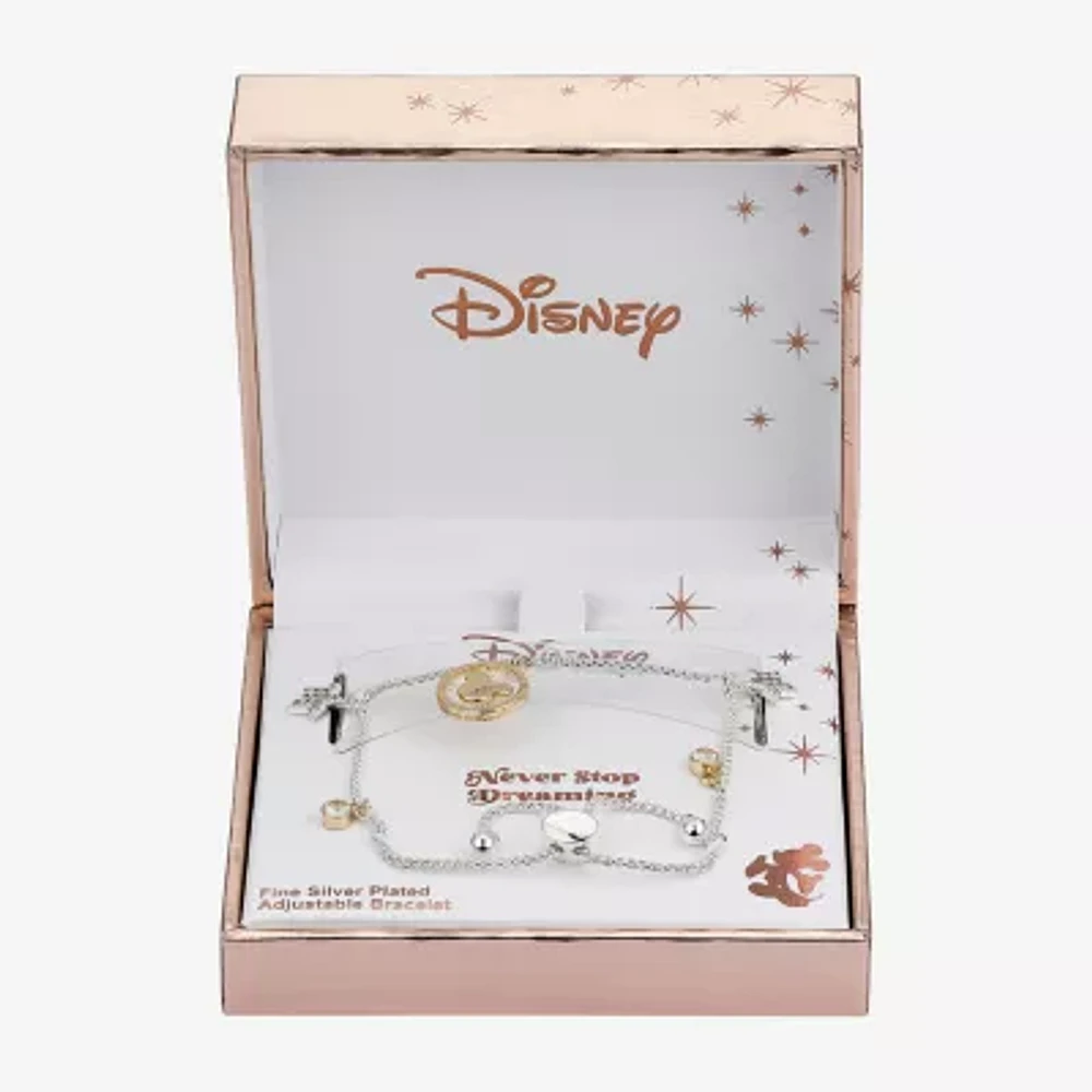 Disney Classics Cubic Zirconia 14K Gold Over Brass Pure Silver Over Brass 8 1/2 Inch Rolo Star Mickey Mouse Bolo Bracelet