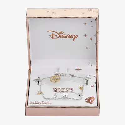 Disney Classics Cubic Zirconia 14K Gold Over Brass Pure Silver Over Brass 8 1/2 Inch Rolo Star Mickey Mouse Bolo Bracelet