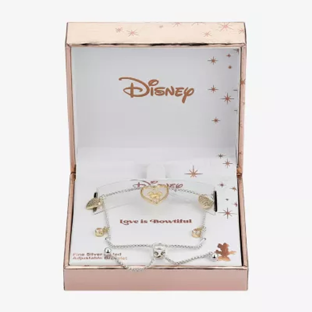 Disney Classics Love Cubic Zirconia 14K Gold Over Brass Pure Silver Over Brass 8 1/2 Inch Rolo Heart Minnie Mouse Bolo Bracelet