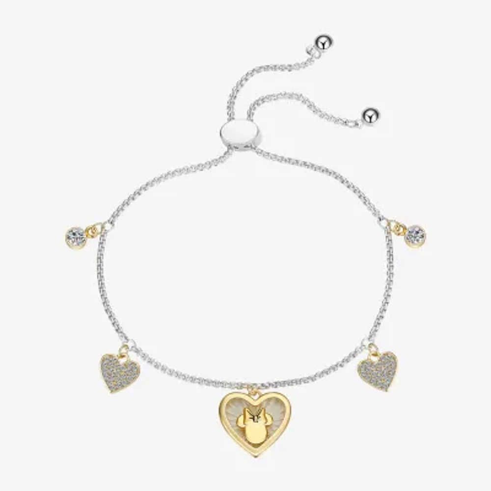 Disney Classics Love Cubic Zirconia 14K Gold Over Brass Pure Silver Over Brass Heart Minnie Mouse Bolo Bracelet