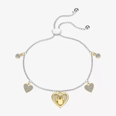 Disney Classics Love Cubic Zirconia 14K Gold Over Brass Pure Silver Over Brass 8 1/2 Inch Rolo Heart Minnie Mouse Bolo Bracelet