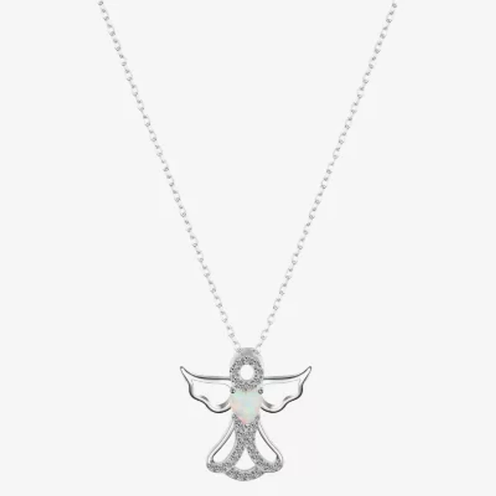 Footnotes Womens Cubic Zirconia Sterling Silver Angel 16 Inch Pendant Necklace