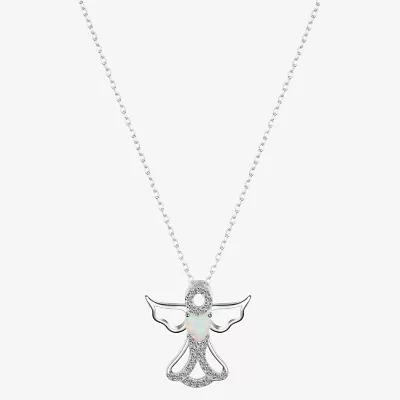 Footnotes Womens Cubic Zirconia Sterling Silver Angel 16 Inch Pendant Necklace