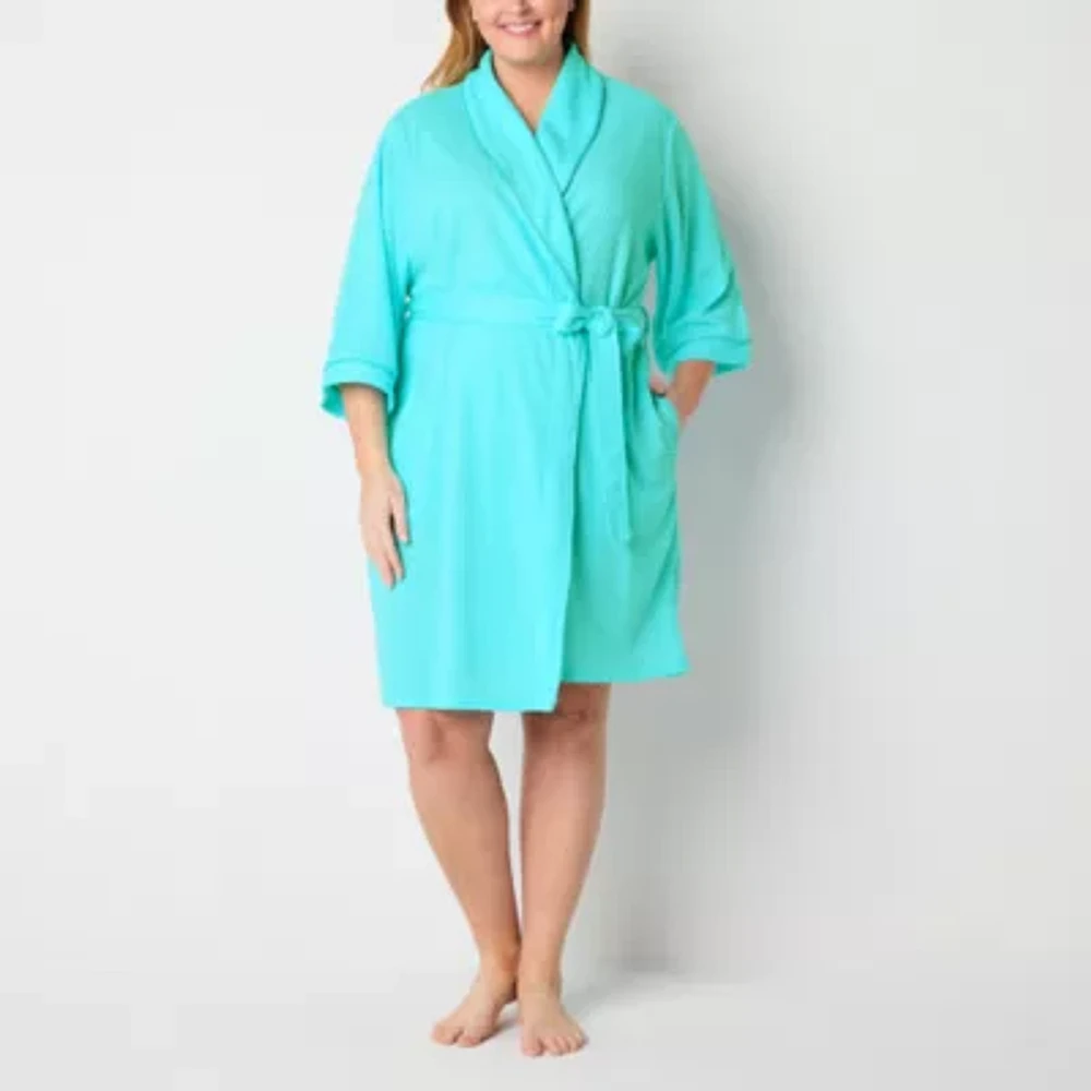 Liz Claiborne Womens Plus Waffle Long Sleeve Length Robe