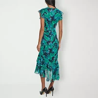 Marc New York Printed Womens Short Sleeve Leaf Midi Shift Dress