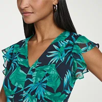 Marc New York Printed Womens Short Sleeve Leaf Midi Shift Dress