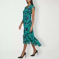 Marc New York Printed Womens Short Sleeve Leaf Midi Shift Dress