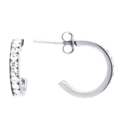 Silver Treasures Crystal Sterling Hoop Earrings
