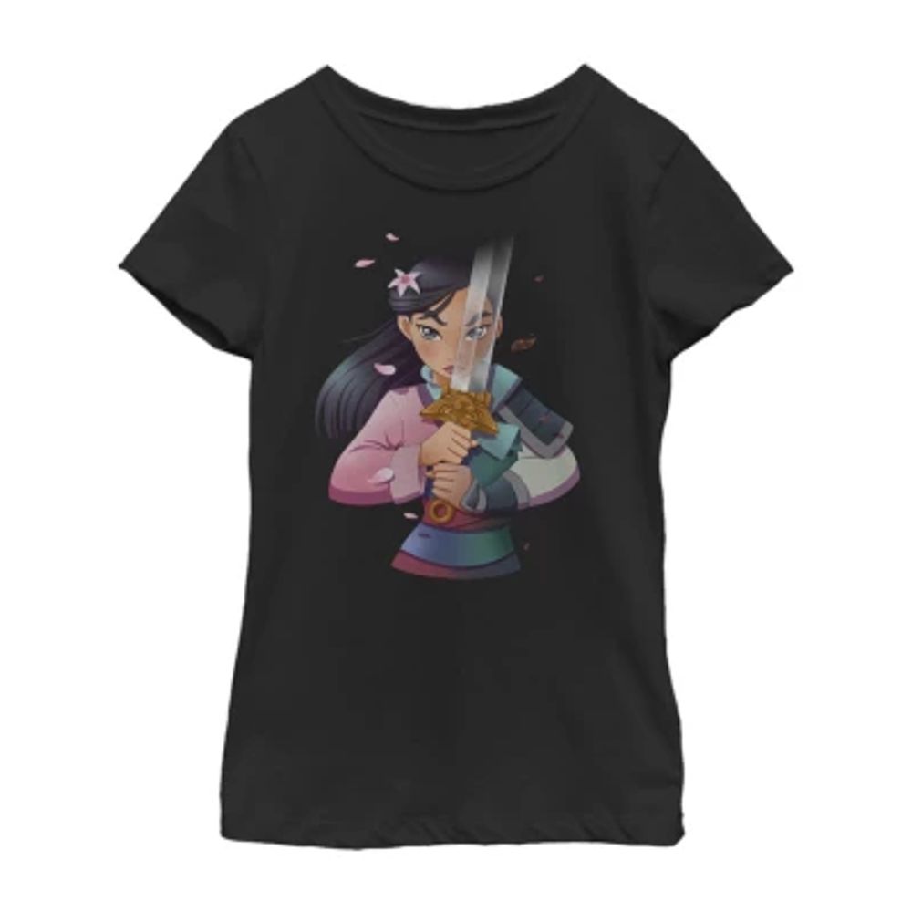 Disney Little & Big Girls Mulan Portrait Crew Neck Short Sleeve Graphic T-Shirt