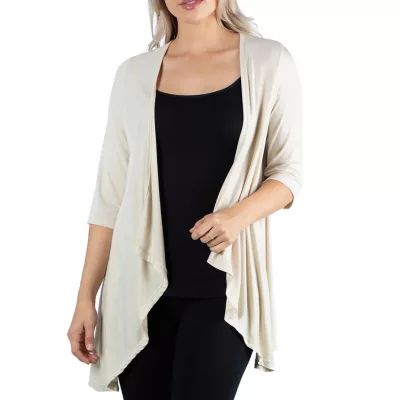 24/7 Comfort Apparel 3/4 Length Sleeve Open Cardigan