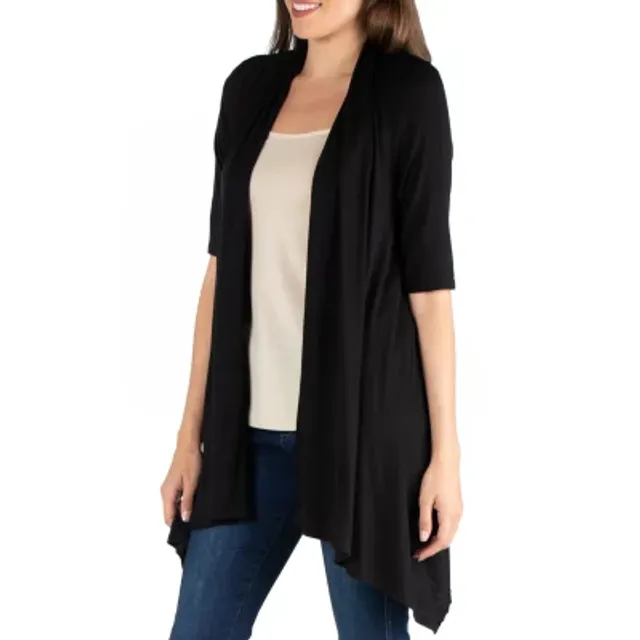 24seven Comfort Apparel Plus Elbow Length Open Front Cardigan