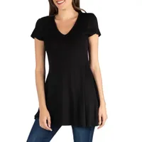 24/7 Comfort Apparel V Neck Short Sleeve Loose Fit Tunic Top