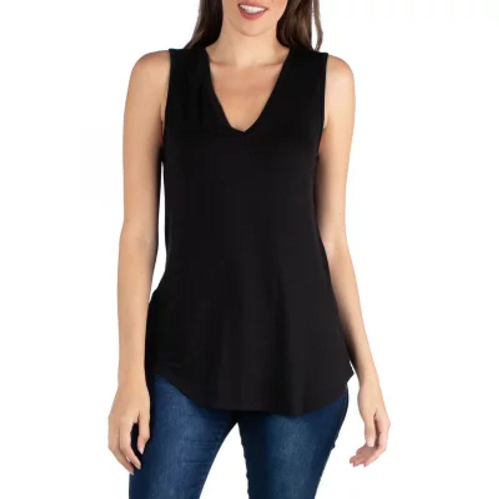 24/7 Comfort Apparel V Neck Tunic Tank Top with Round Hemline