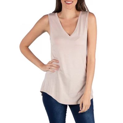 24/7 Comfort Apparel V Neck Tunic Tank Top with Round Hemline