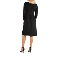 24/7 Comfort Apparel Midi Length Fit And Flare Pocket Dress