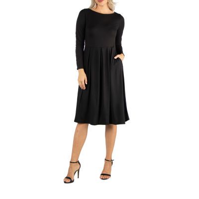 24/7 Comfort Apparel Midi Length Fit And Flare Pocket Dress