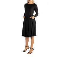 24/7 Comfort Apparel Midi Length Fit And Flare Pocket Dress