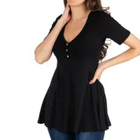 24/7 Comfort Apparel Short Sleeve Tunic Top with Buttons