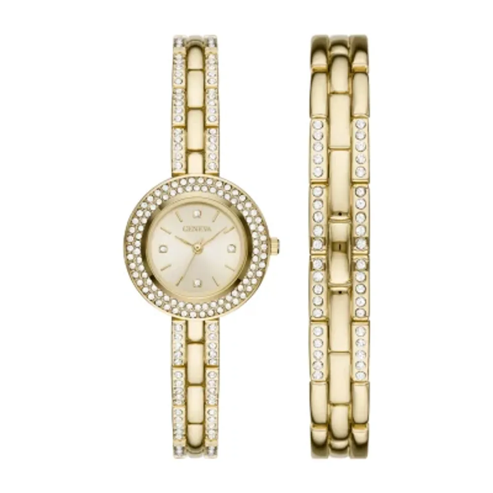 Geneva Womens Crystal Accent Gold Tone 2-pc. Watch Boxed Set Fmdjset062