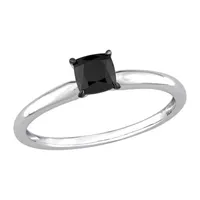 Midnight Black Womens 1/2 CT. T.W. Natural Diamond 14K White Gold Cushion Engagement Ring