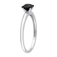 Midnight Black Womens 1/2 CT. T.W. Natural Diamond 14K White Gold Cushion Engagement Ring