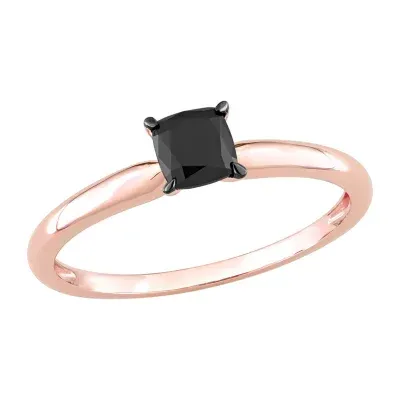Midnight Black Womens 1/ CT. Natural Diamond 14K Rose Gold Cushion Solitaire Engagement Ring