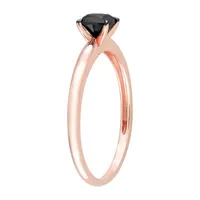 Midnight Black Womens 1/ CT. Natural Diamond 14K Rose Gold Cushion Solitaire Engagement Ring