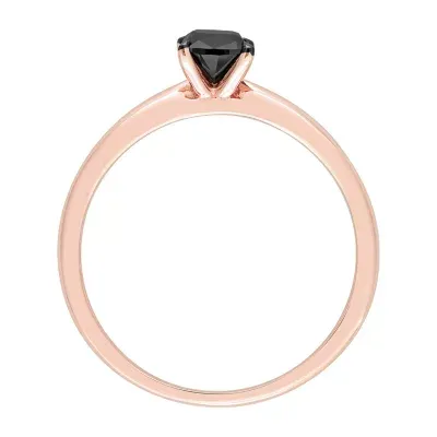 Midnight Black Womens 1/ CT. T.W. Mined Diamond 14K Rose Gold Cushion Solitaire Engagement Ring