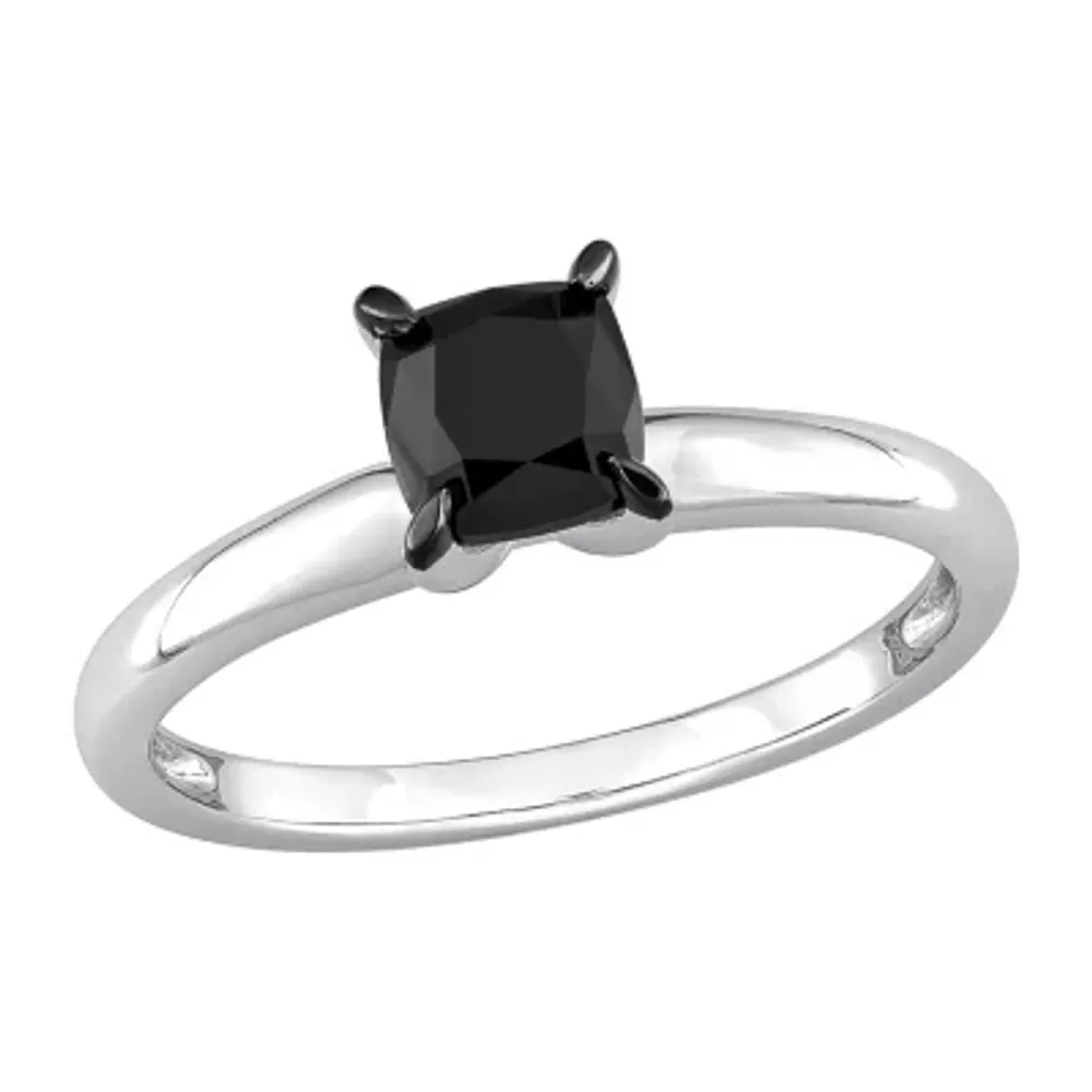 Midnight Black Womens 1 CT. Natural Diamond 14K Gold Cushion Solitaire Engagement Ring