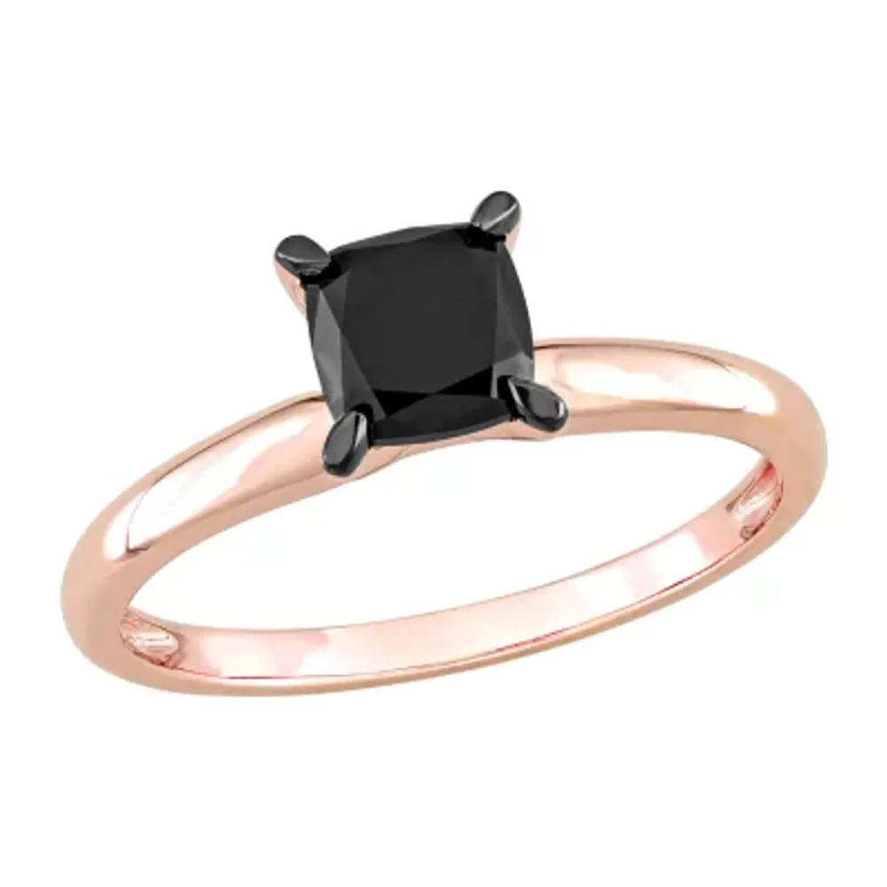 Midnight Black Womens 1 CT. Natural Diamond 14K Rose Gold Cushion Solitaire Engagement Ring
