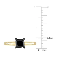 Midnight Black Womens 1 CT. Natural Diamond 14K Gold Cushion Solitaire Engagement Ring