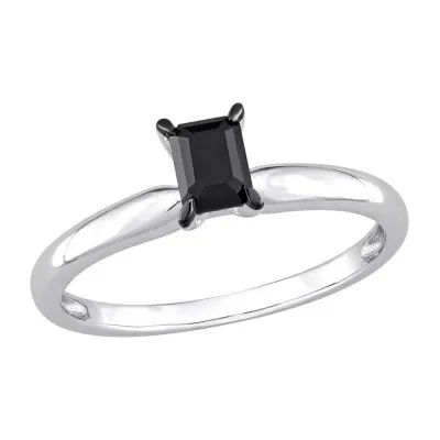 Midnight Black Womens 1/ CT. Natural Diamond 14K White Gold Solitaire Engagement Ring