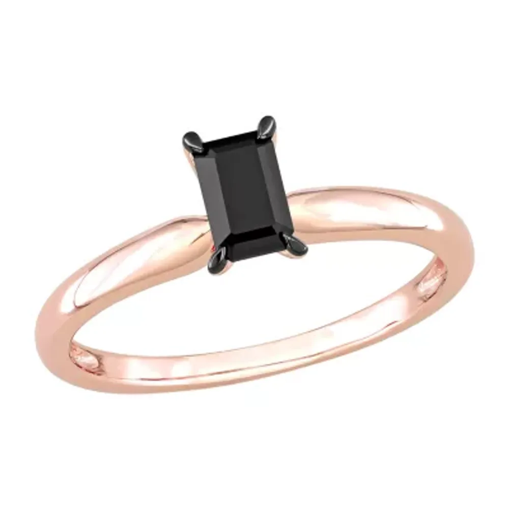 Midnight Black Womens 1/ CT. Natural Diamond 14K Rose Gold Solitaire Engagement Ring