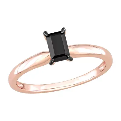 Midnight Black Womens 1/ CT. Natural Diamond 14K Rose Gold Solitaire Engagement Ring