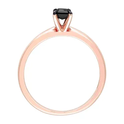 Midnight Black Womens 1/ CT. T.W. Mined Diamond 14K Rose Gold Solitaire Engagement Ring