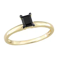 Midnight Black Womens 1/ CT. Natural Diamond 14K Gold Solitaire Engagement Ring