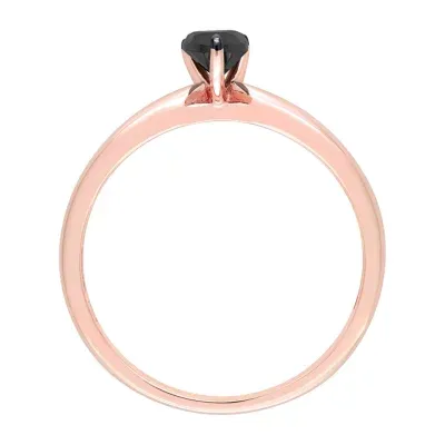 Midnight Black Womens 1/ CT. T.W. Mined Diamond 14K Rose Gold Pear Solitaire Engagement Ring
