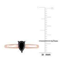 Midnight Black Womens 1/ CT. Natural Diamond 14K Rose Gold Pear Solitaire Engagement Ring