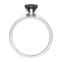 Midnight Black Womens 1 CT. Natural Diamond 14K White Gold Pear Solitaire Engagement Ring