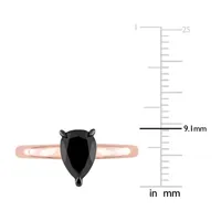 Midnight Black Womens 1 CT. Natural Diamond 14K Rose Gold Pear Solitaire Engagement Ring