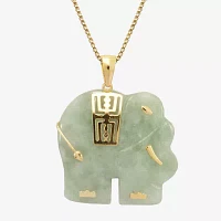 Genuine Jade Elephant Pendant Necklace 14K/Sterling Silver