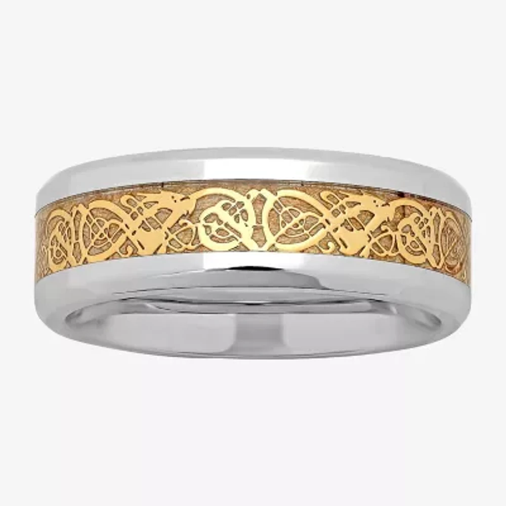 Mens Two-Tone Celtic Dragon Wedding Band