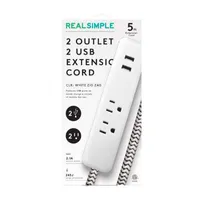 Real Simple 2 USB/2 Outlet 5 Foot Extension Cord