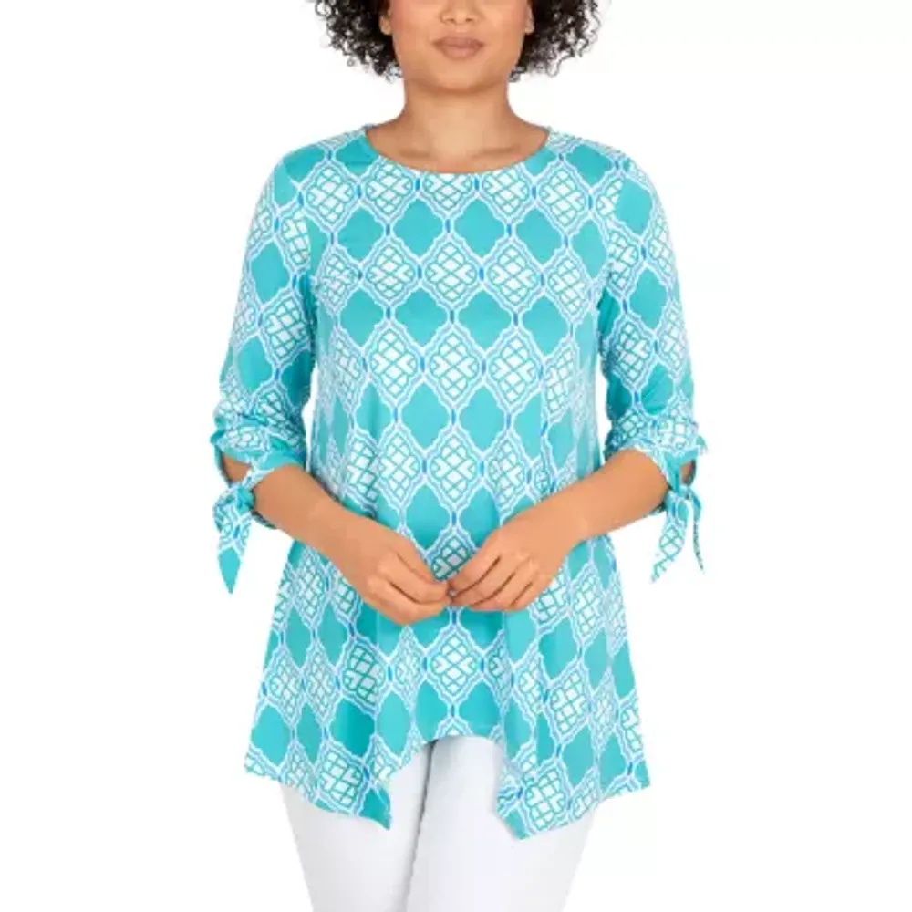 Larky Lark Plus Womens Round Neck 3/4 Sleeve Tunic Top