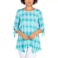 Larky Lark Plus Womens Round Neck 3/4 Sleeve Tunic Top