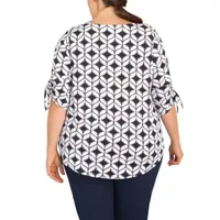 Larky Lark Plus Womens Round Neck 3/4 Sleeve Tunic Top