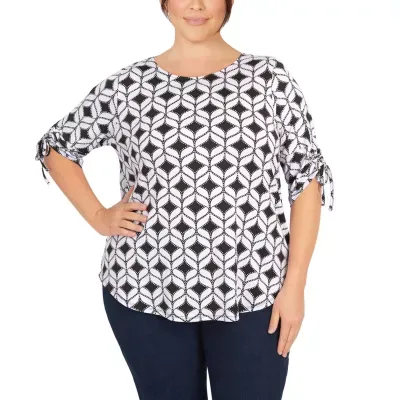 Larky Lark Plus Womens Round Neck 3/4 Sleeve Tunic Top