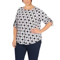 Larky Lark Plus Womens Round Neck 3/4 Sleeve Tunic Top